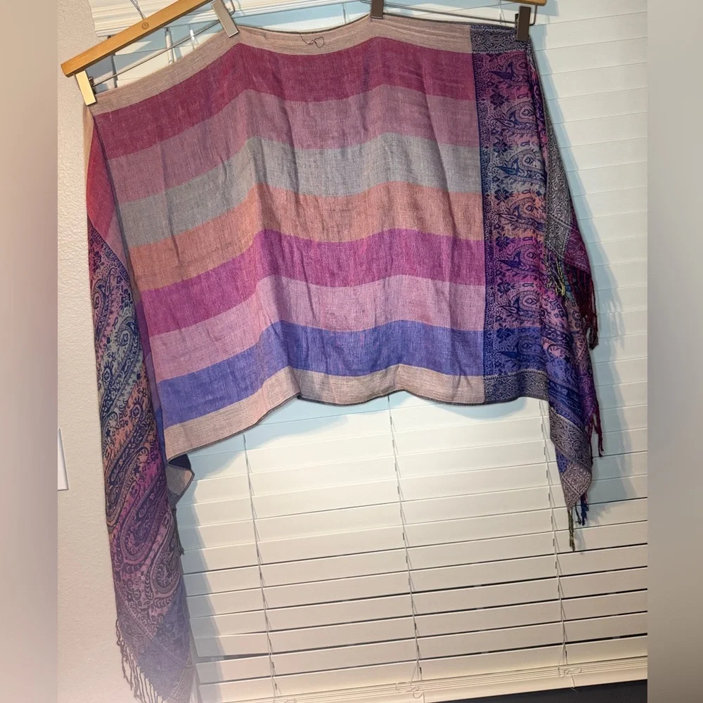 Pashmina Silk Blend Paisley Shawl Scarf Fringe Multicolor Wrap